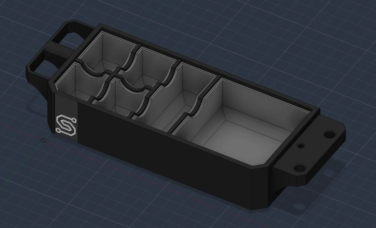 Panel Dock CAD design showing component bays, cable openings and integrated mounting points